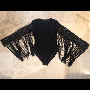 Black fringed sleeve bodysuit